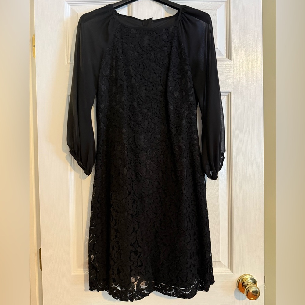 Adrianna Papell Black Lace Long Sleeve Dress
